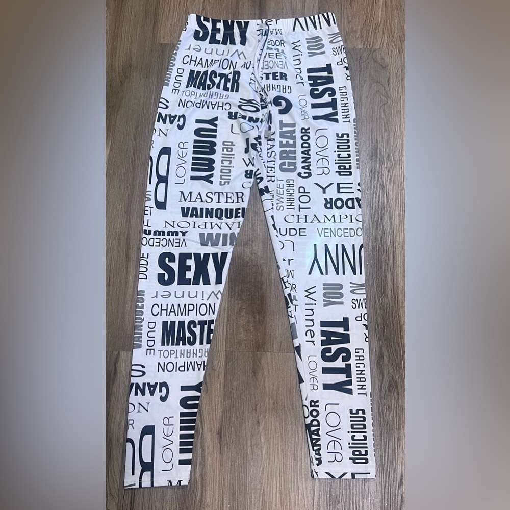 New Mix White With Black Graffiti Words Casual Pajama Pants